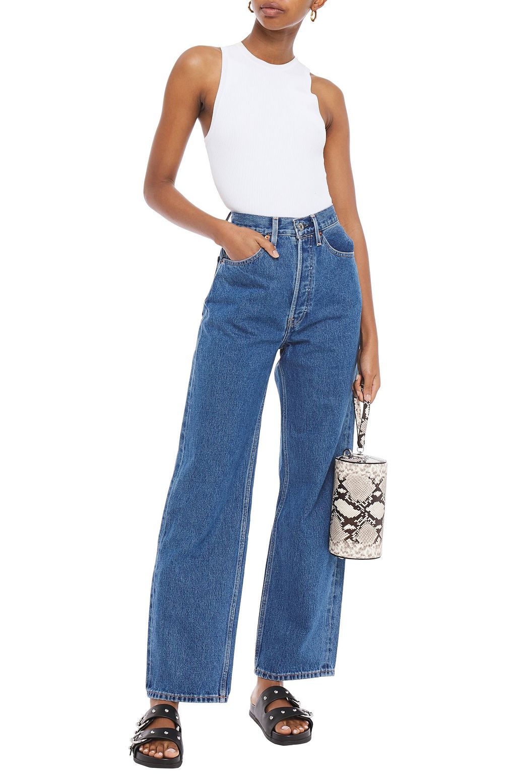 ladies high rise straight leg jeans