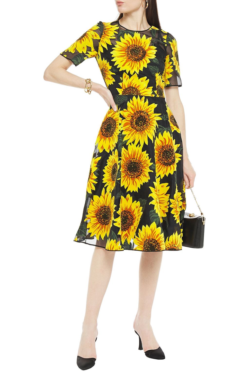 DOLCE&GABBANA Flocked floral-print organza midi dress