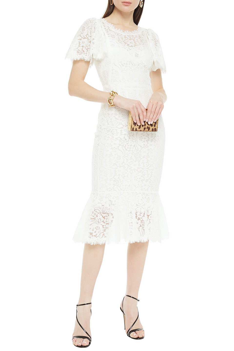 Dolce & Gabbana Fluted Corded Lace Midi Dress In White