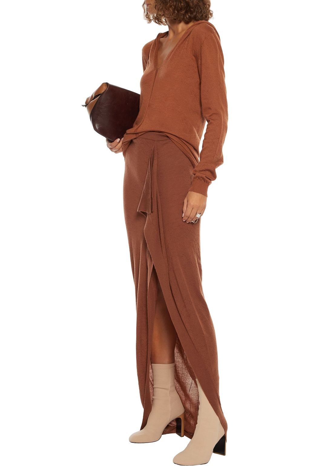 RICK OWENS Grace draped brushed cashmere maxi skirt