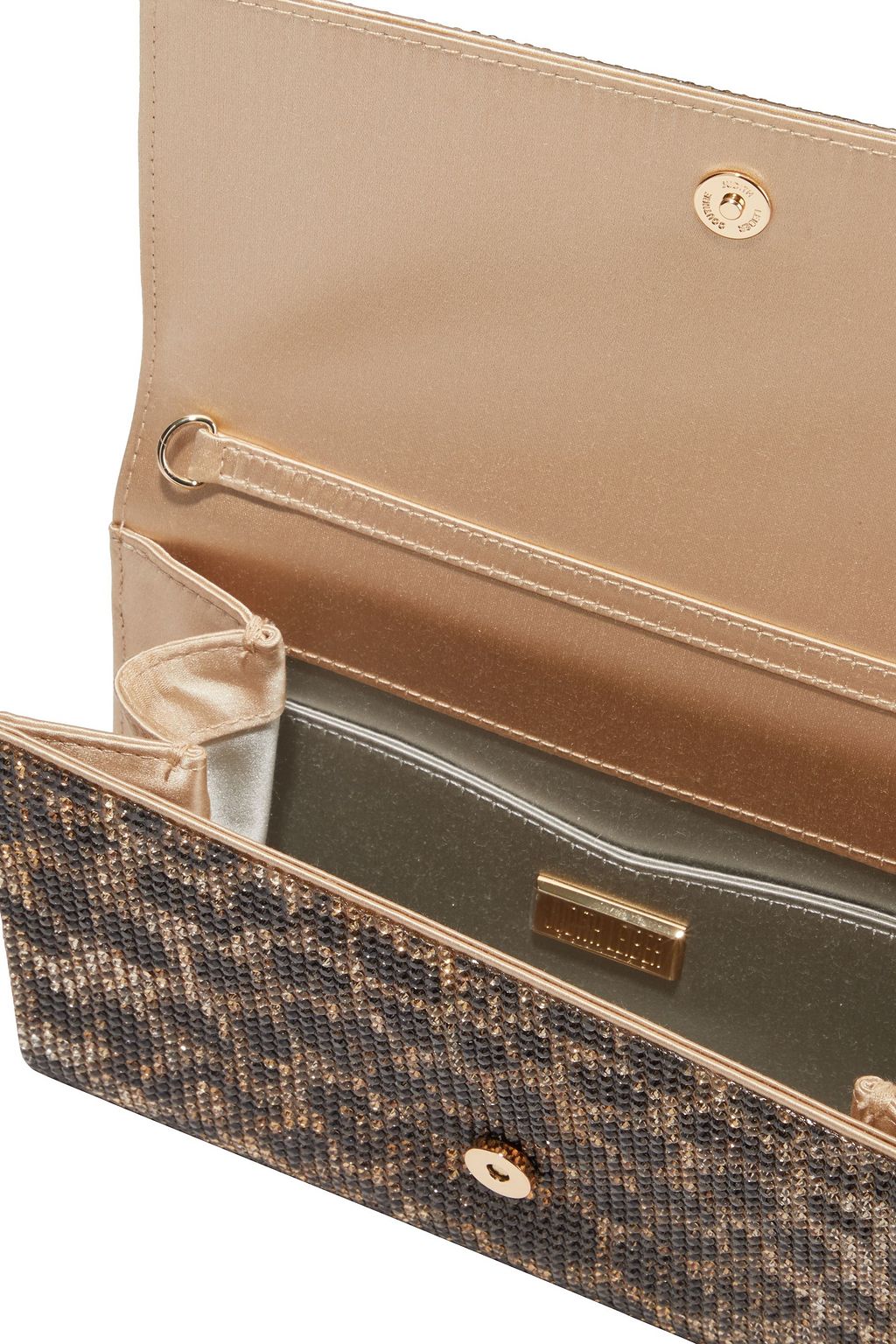 JUDITH LEIBER COUTURE Crystal-embellished leopard-print satin clutch