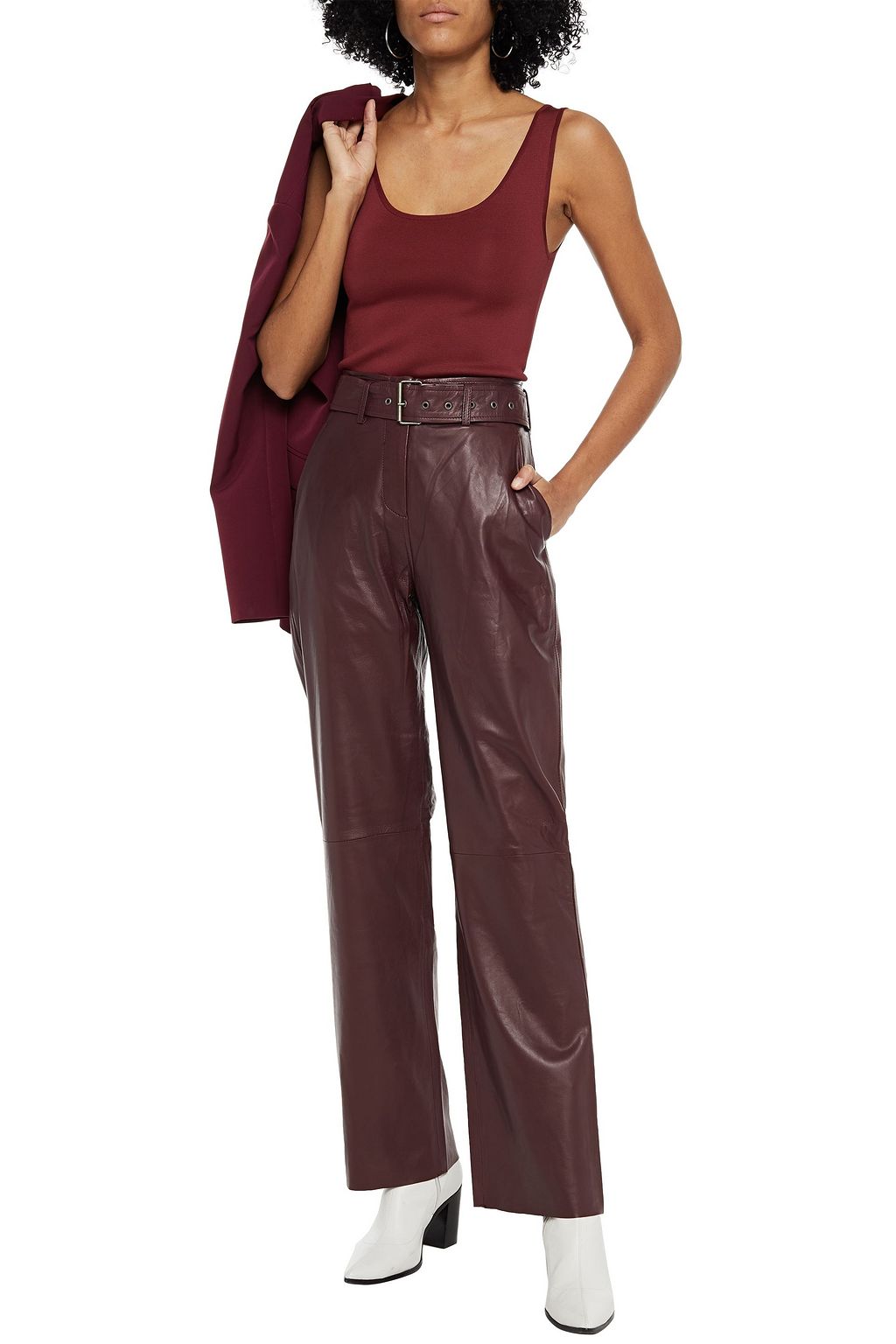 MUUBAA Boston belted leather straight-leg pants