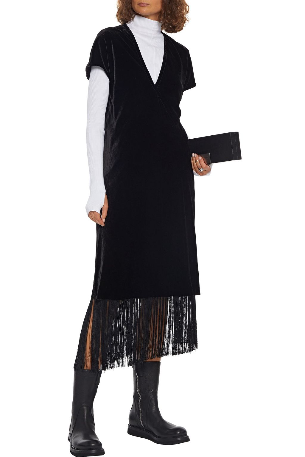 RICK OWENS Paneled crushed-velvet tunic
