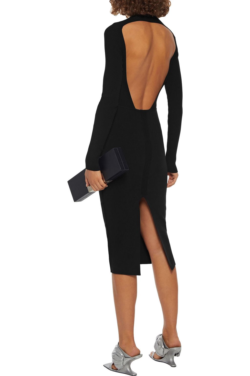RICK OWENS Open-back ribbed knit-paneled ponte dress