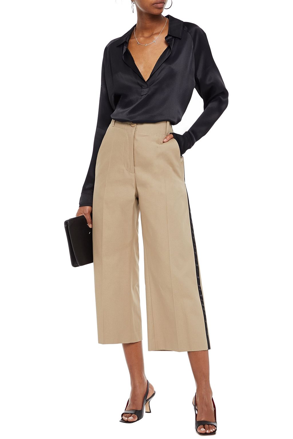 MM6 MAISON MARGIELA Cropped satin-trimmed cotton-twill wide-leg pants