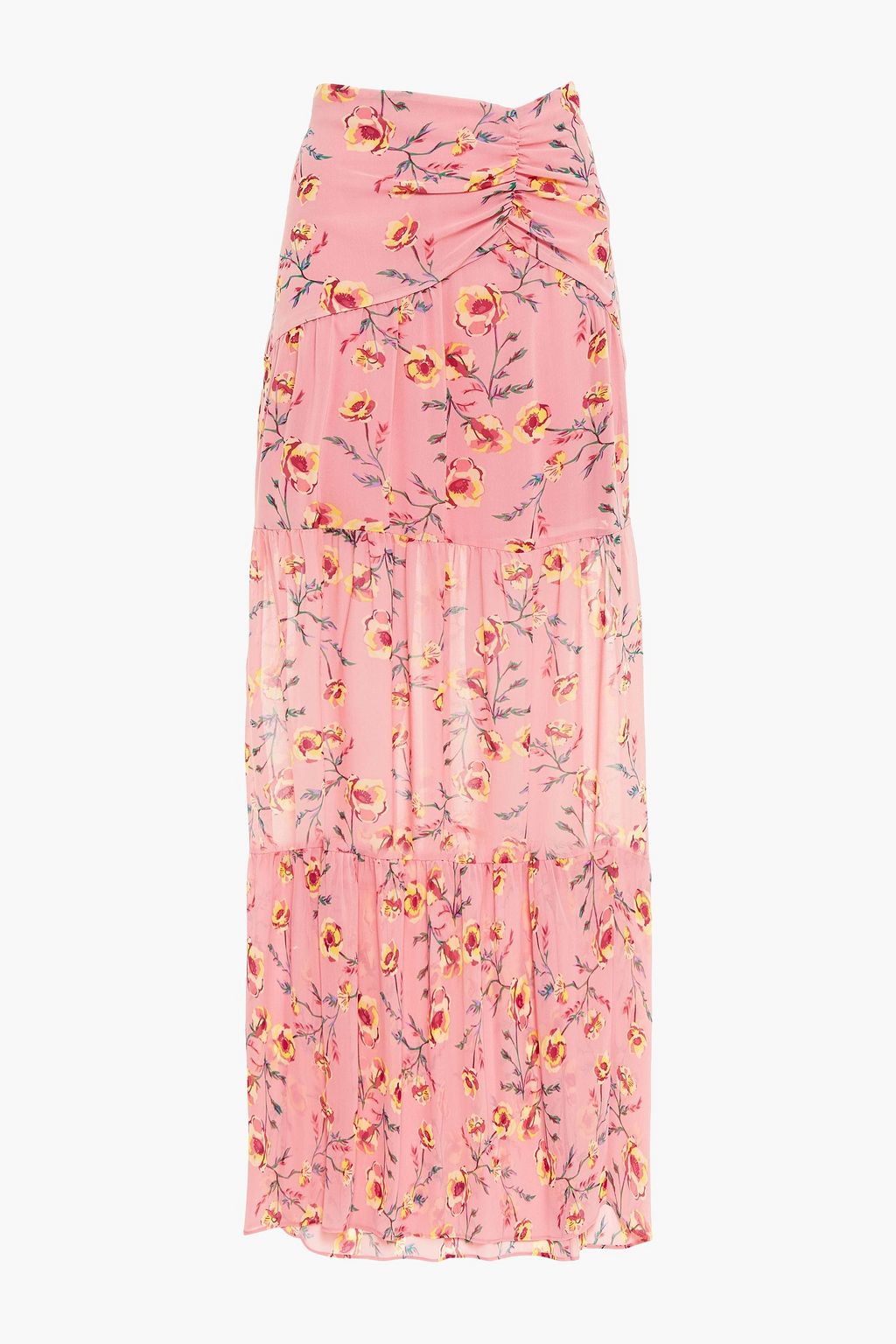 Pink Ruched floral-print georgette maxi 
