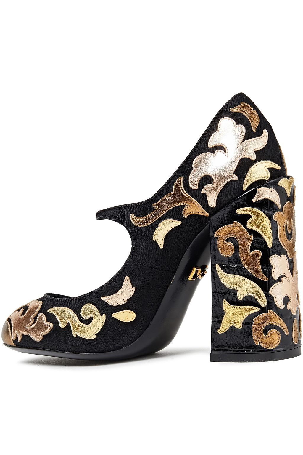 DOLCE&GABBANA Metallic leather-appliquéd jacquard Mary Jane pumps