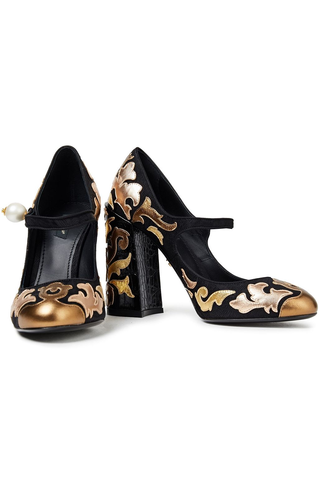 DOLCE&GABBANA Metallic leather-appliquéd jacquard Mary Jane pumps