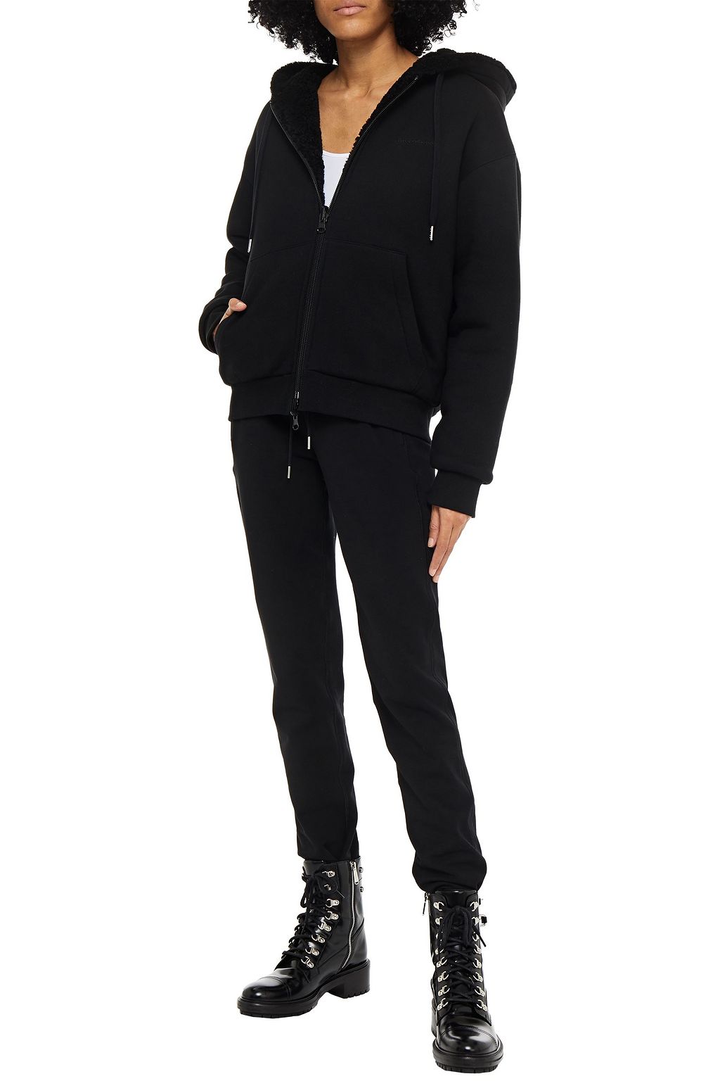 ALEXANDERWANG.T Reversible shearling-lined French cotton-terry hoodie