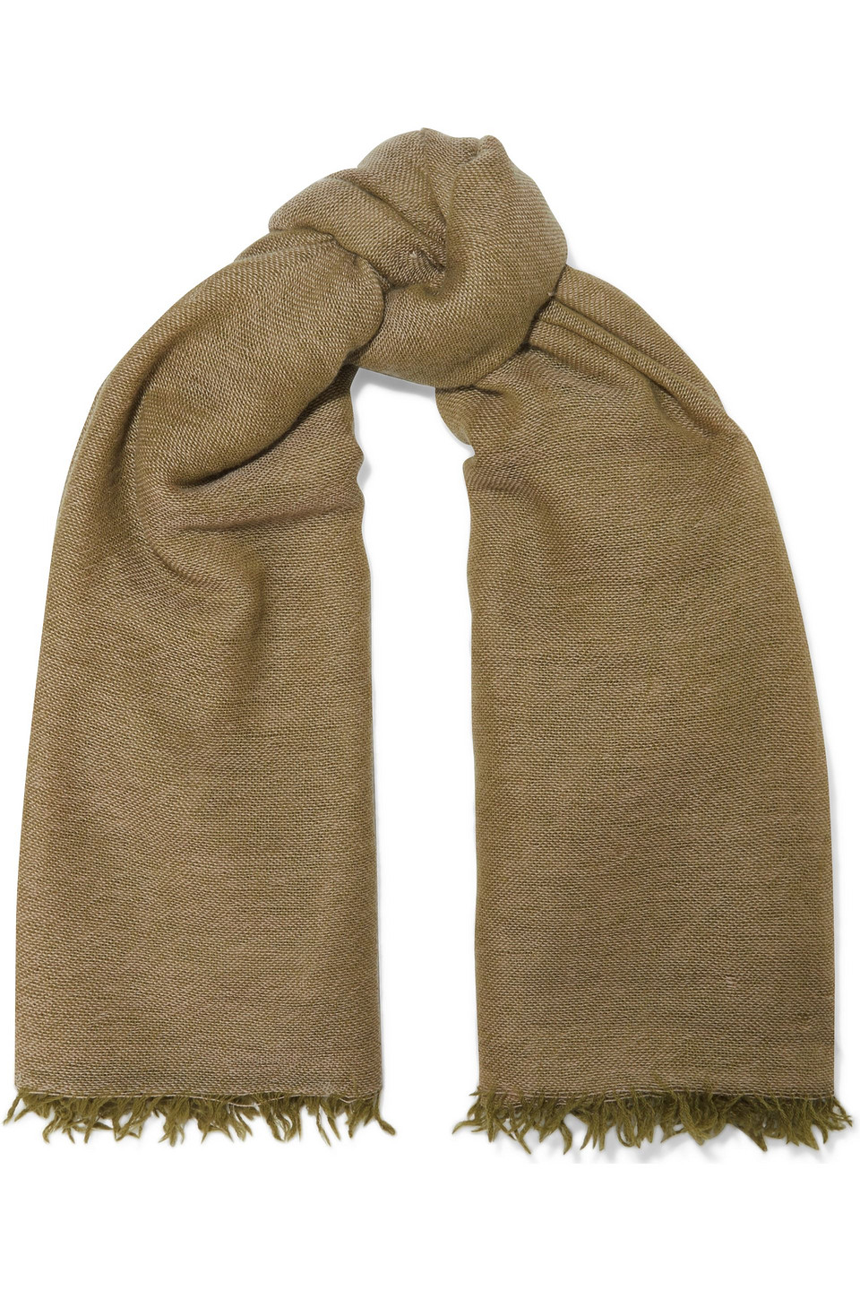 Chan Luu Woman Frayed Cashmere Scarf Army Green Size --