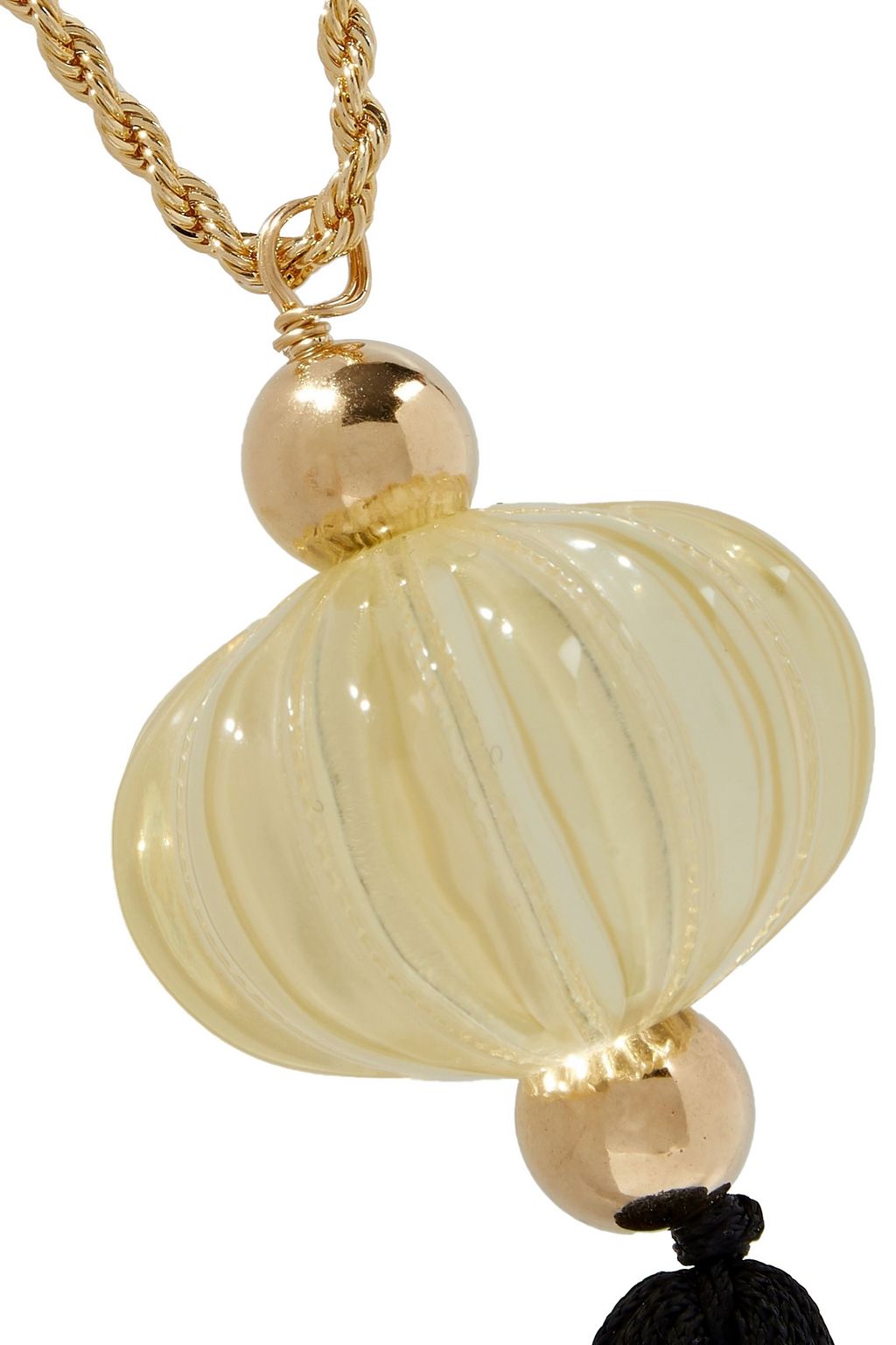 KENNETH JAY LANE 22-karat gold-plated, bead, resin and tasseled cord necklace