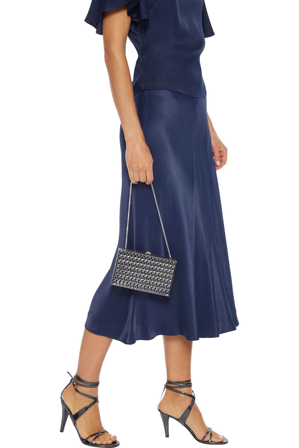 JUDITH LEIBER COUTURE Crystal-embellished silver-tone box clutch