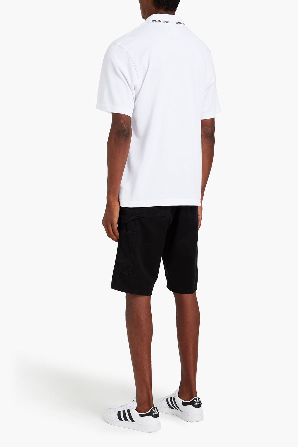 ADIDAS ORIGINALS Logo jacquard-trimmed printed cotton-piqué polo shirt