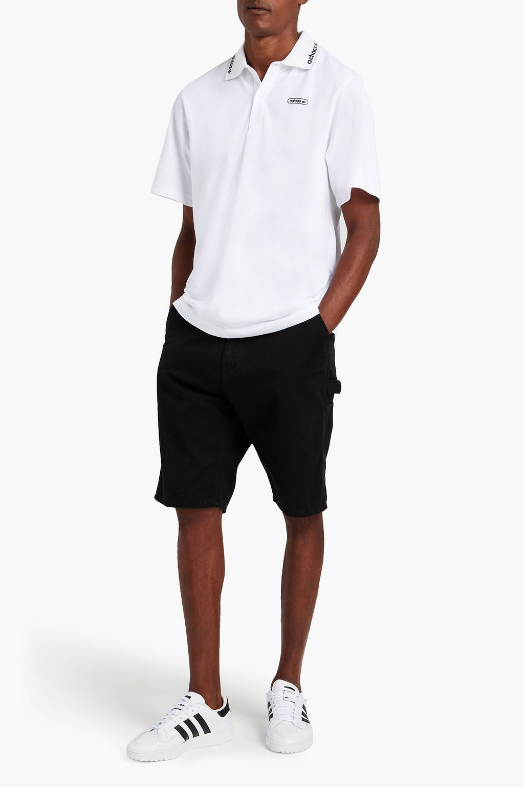 ADIDAS ORIGINALS Logo jacquard-trimmed printed cotton-piqué polo shirt