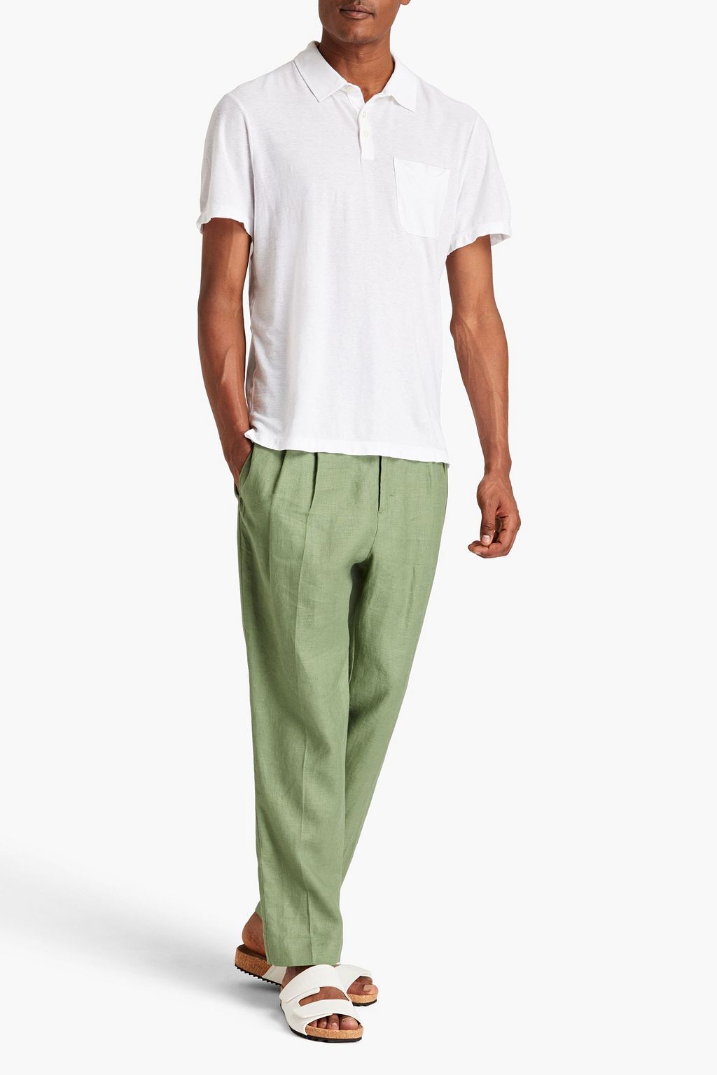JAMES PERSE Cotton and linen-blend jersey polo shirt