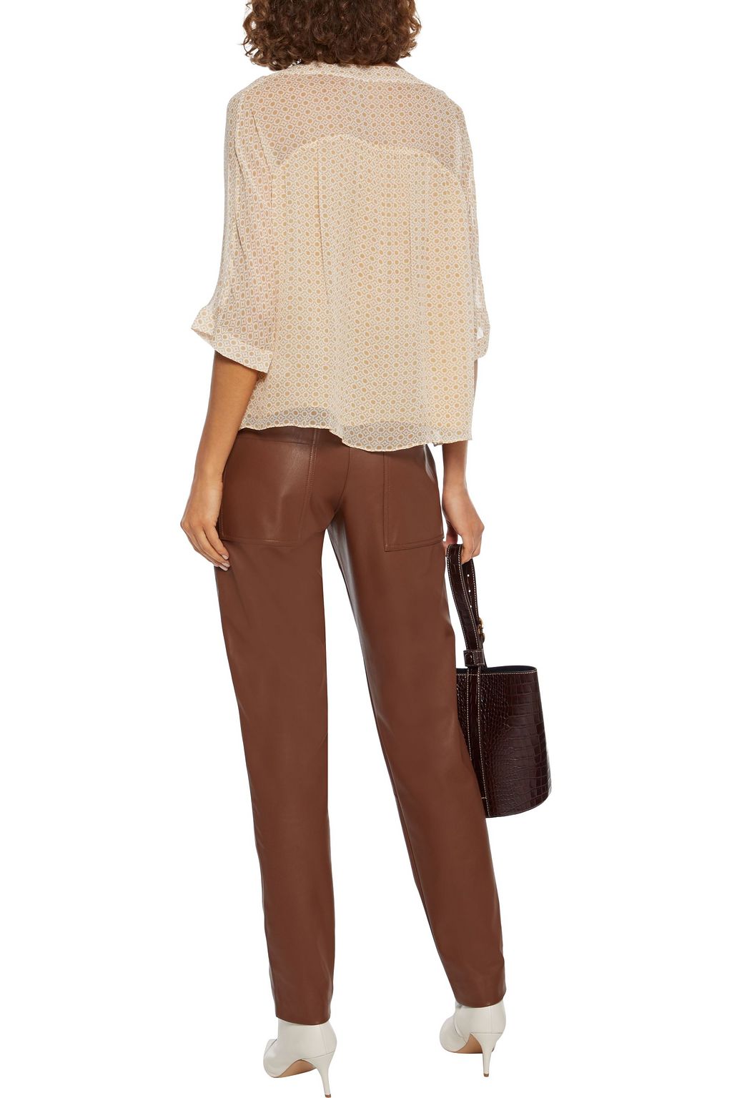 JOIE Anan gathered printed silk-gauze blouse