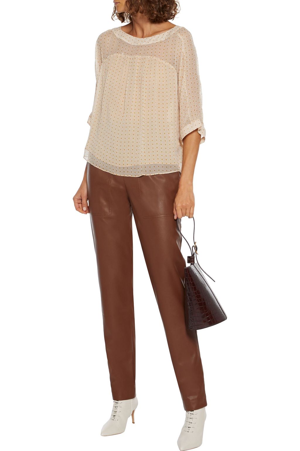 JOIE Anan gathered printed silk-gauze blouse