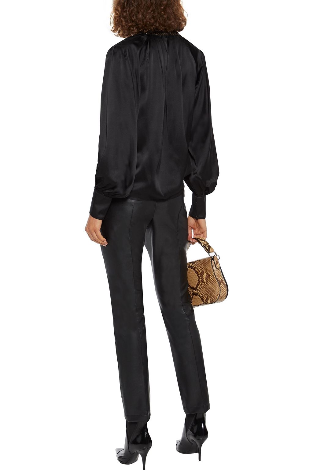 JOIE Wenya tie-neck sequin-embellished silk-satin blouse