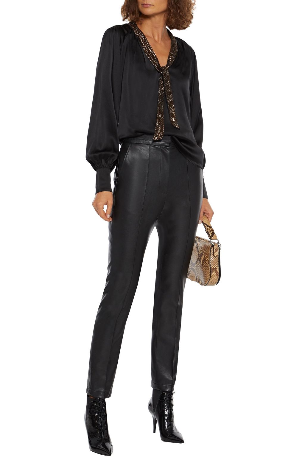 JOIE Wenya tie-neck sequin-embellished silk-satin blouse