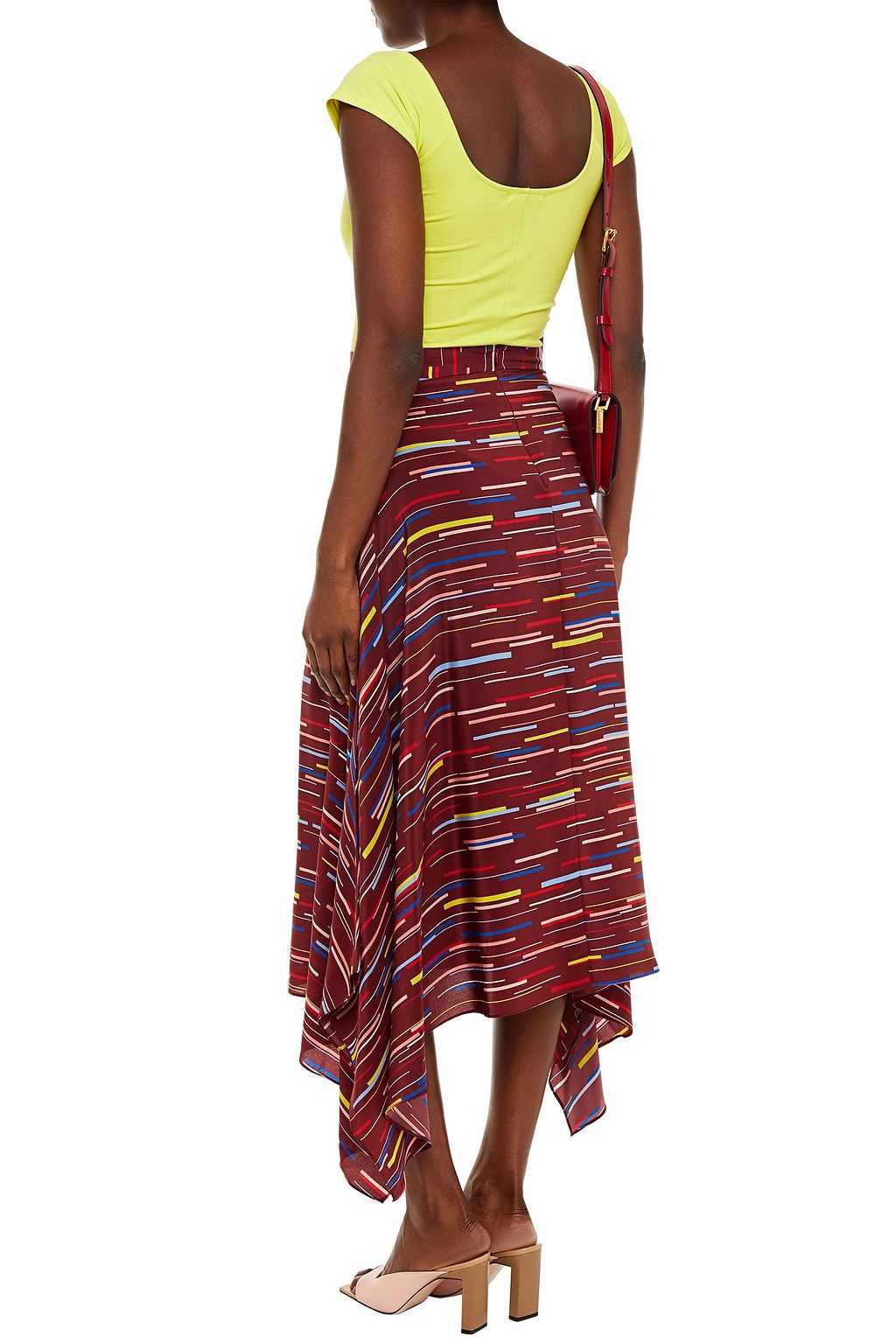 CHINTI & PARKER Verticals asymmetric printed silk crepe de chine midi skirt