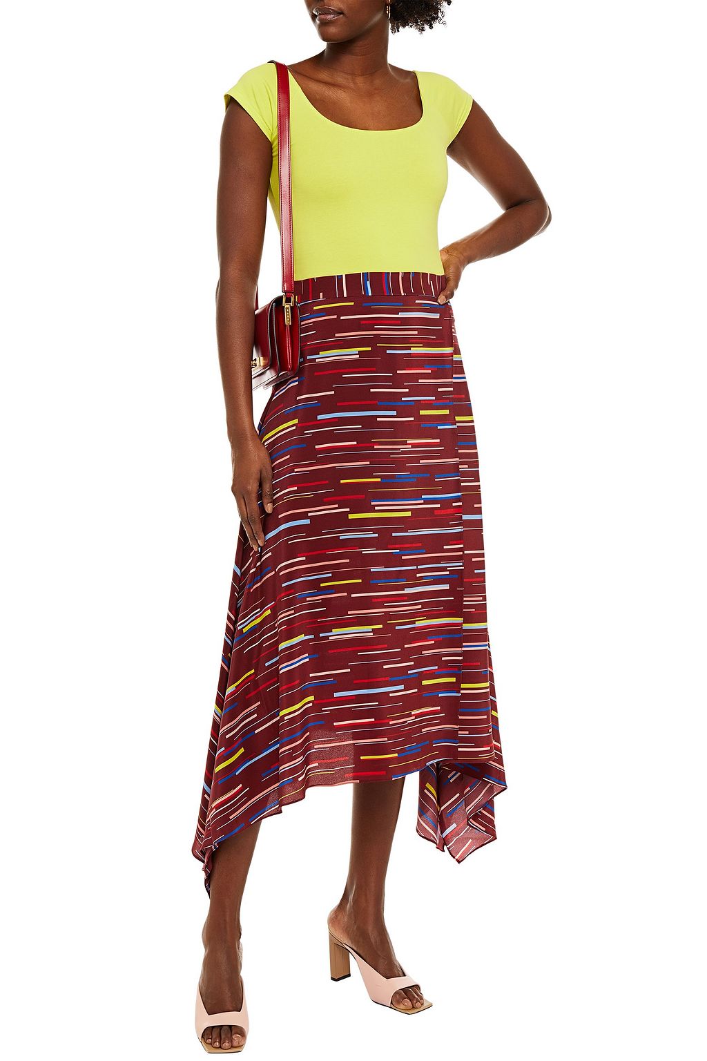 CHINTI & PARKER Verticals asymmetric printed silk crepe de chine midi skirt