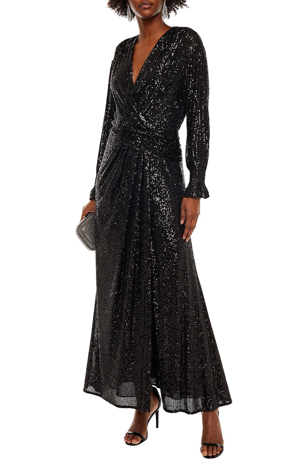 SIMKHAI Wrap-effect sequin-embellished stretch-tulle gown