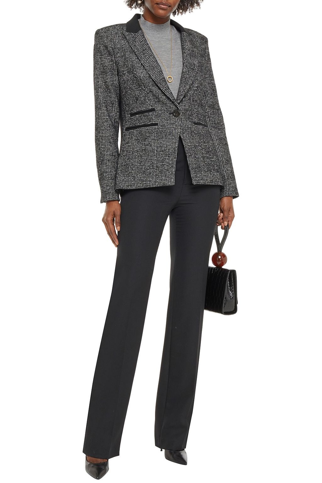 VERONICA BEARD Gia crepe-trimmed Prince of Wales checked jacquard blazer