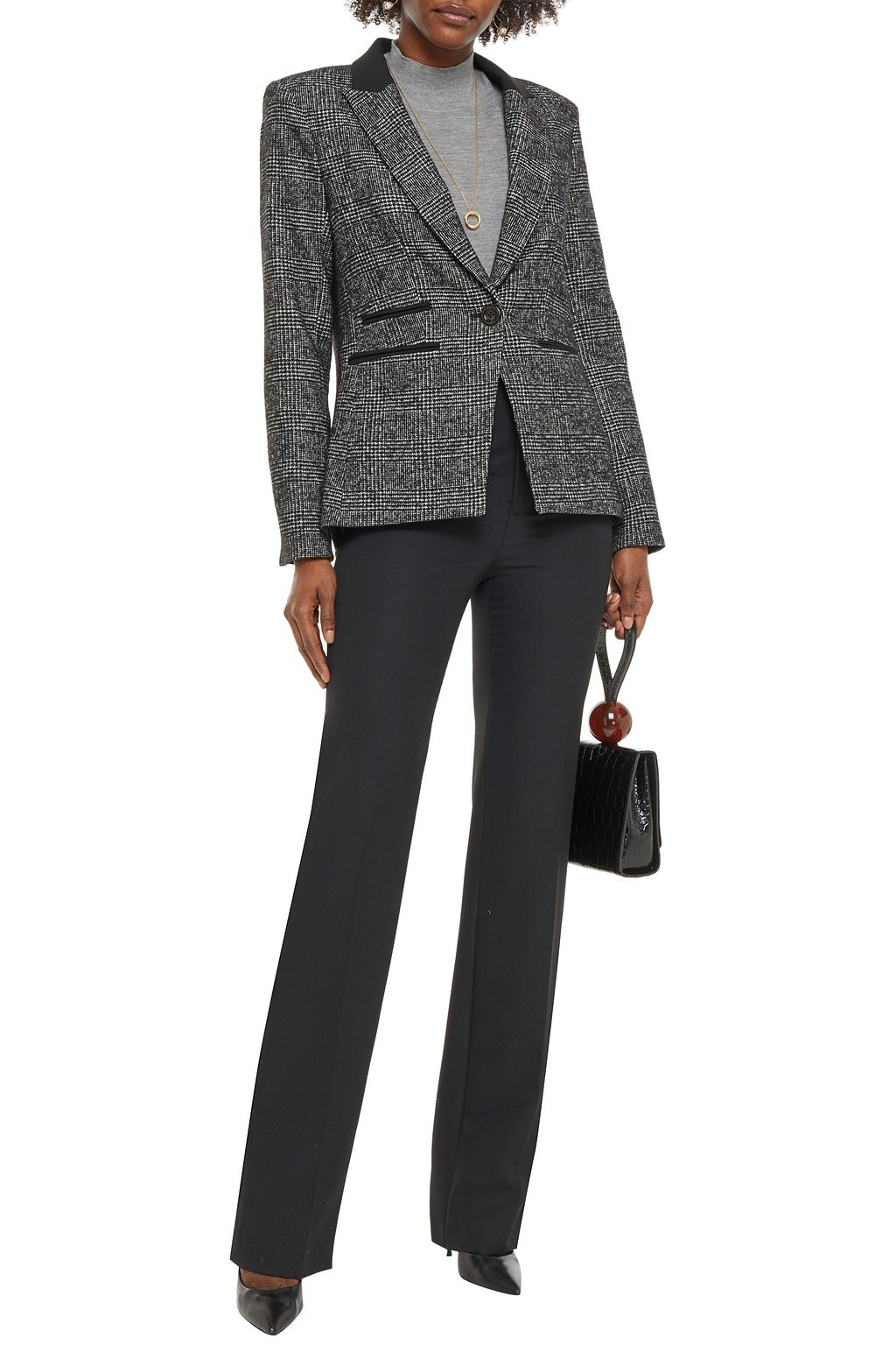 Black Gia crepe-trimmed Prince of Wales checked jacquard blazer ...