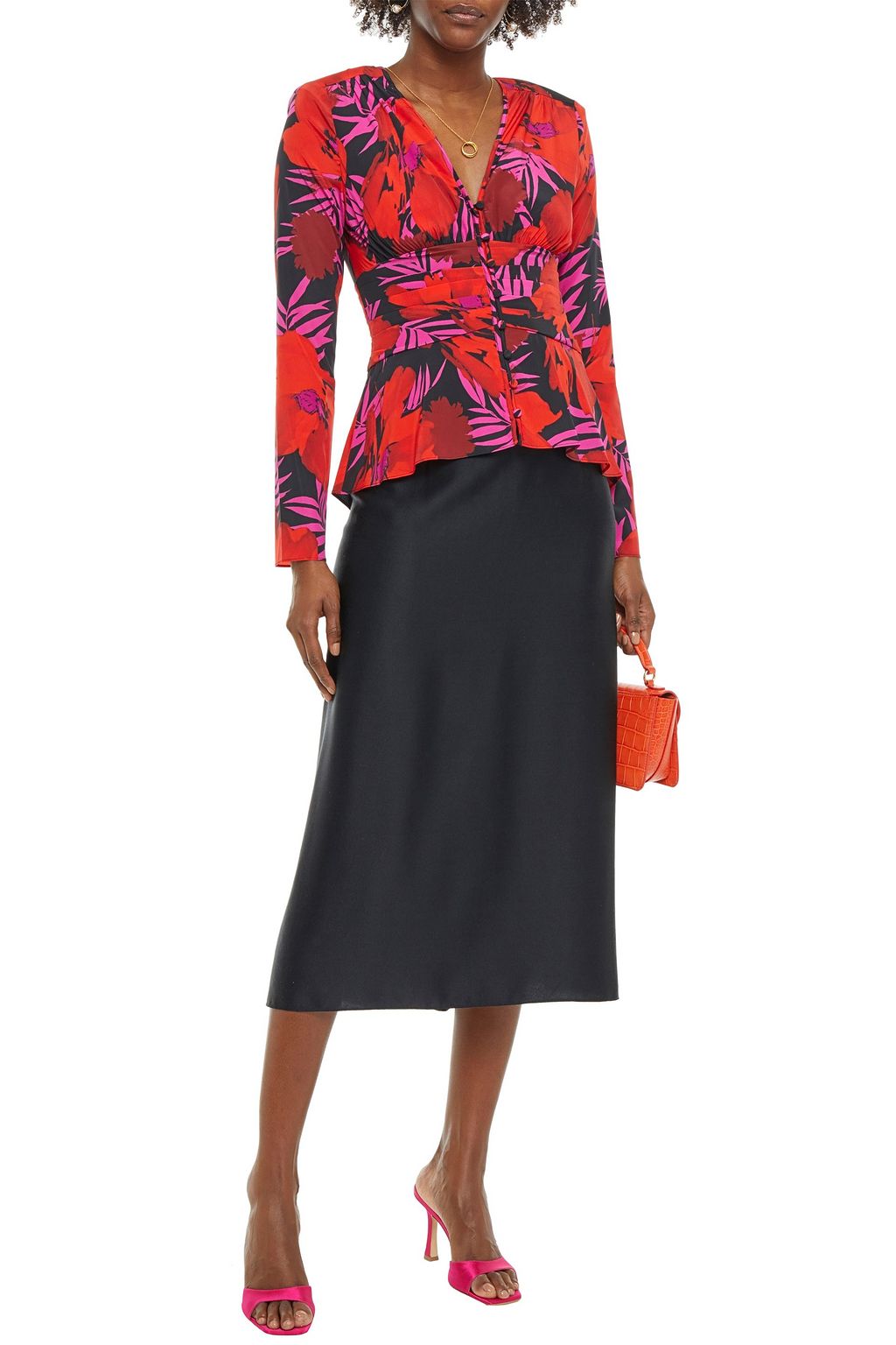 VERONICA BEARD Pevero pleated printed silk-blend crepe de chine blouse