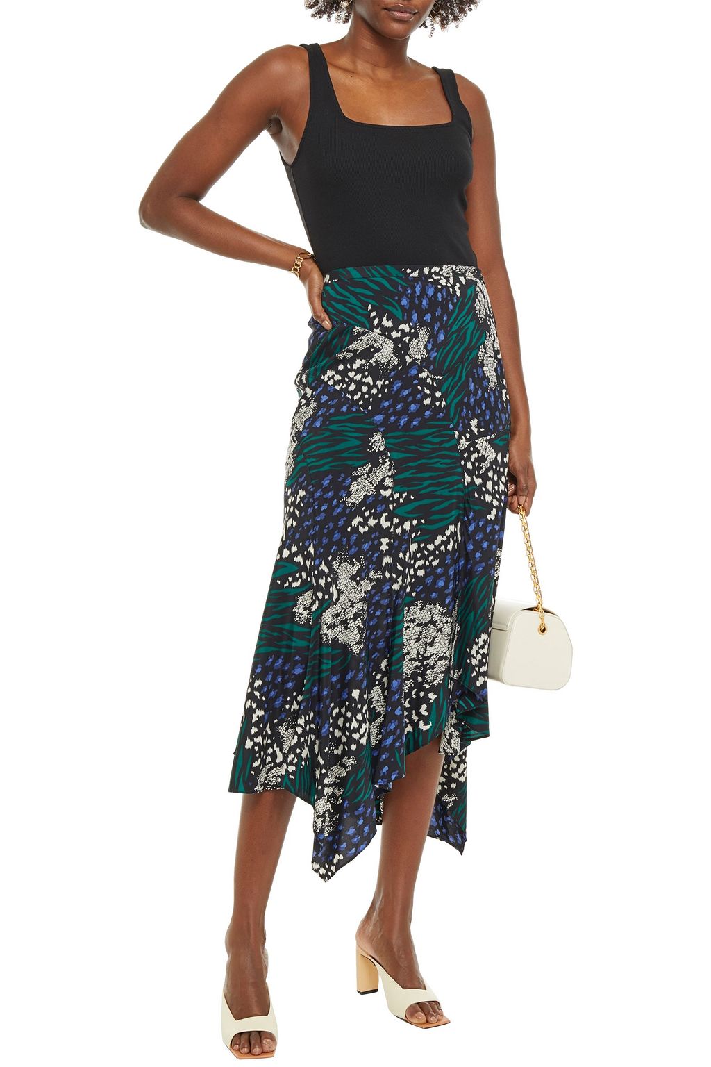 VERONICA BEARD Mac asymmetric printed silk-blend skirt