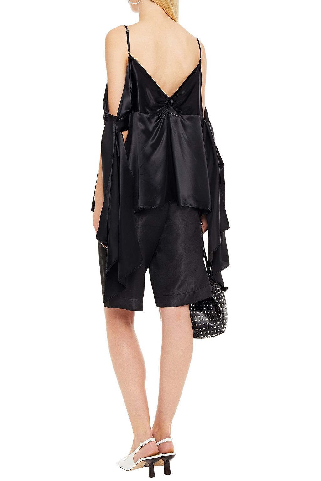 MM6 MAISON MARGIELA Cold-shoulder knotted draped satin top