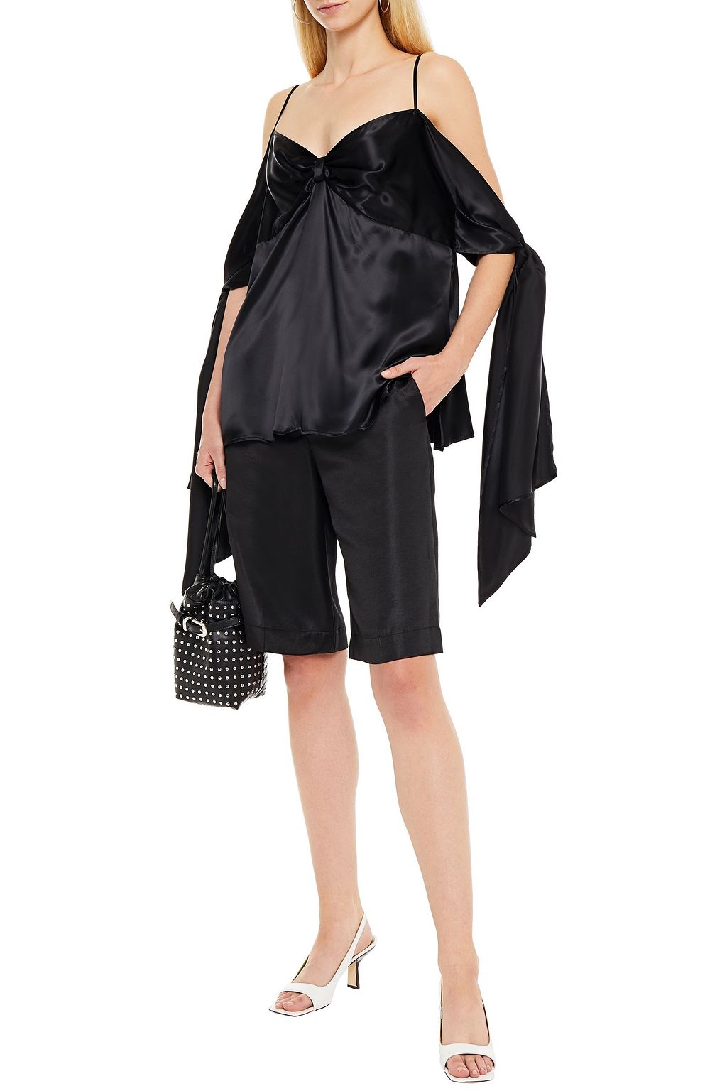 MM6 MAISON MARGIELA Cold-shoulder knotted draped satin top
