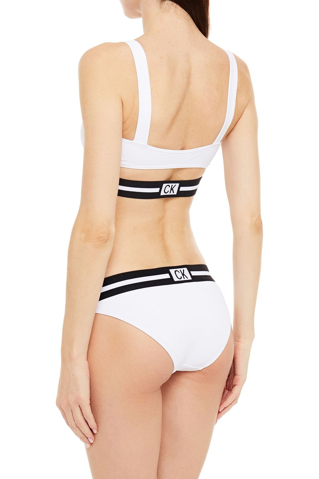 CALVIN KLEIN Cutout printed bandeau bikini top