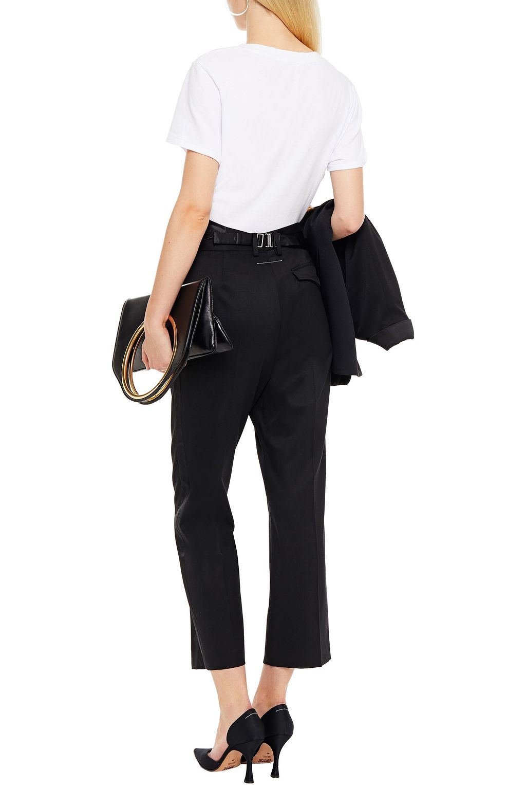 MM6 MAISON MARGIELA Cropped belted satin-trimmed twill straight-leg pants