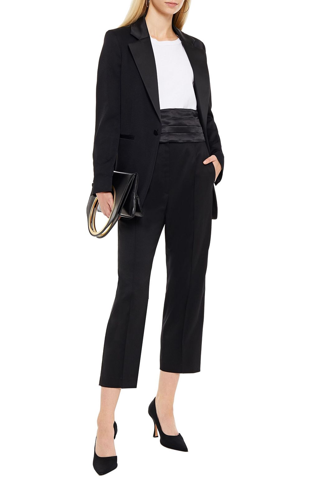 MM6 MAISON MARGIELA Cropped belted satin-trimmed twill straight-leg pants