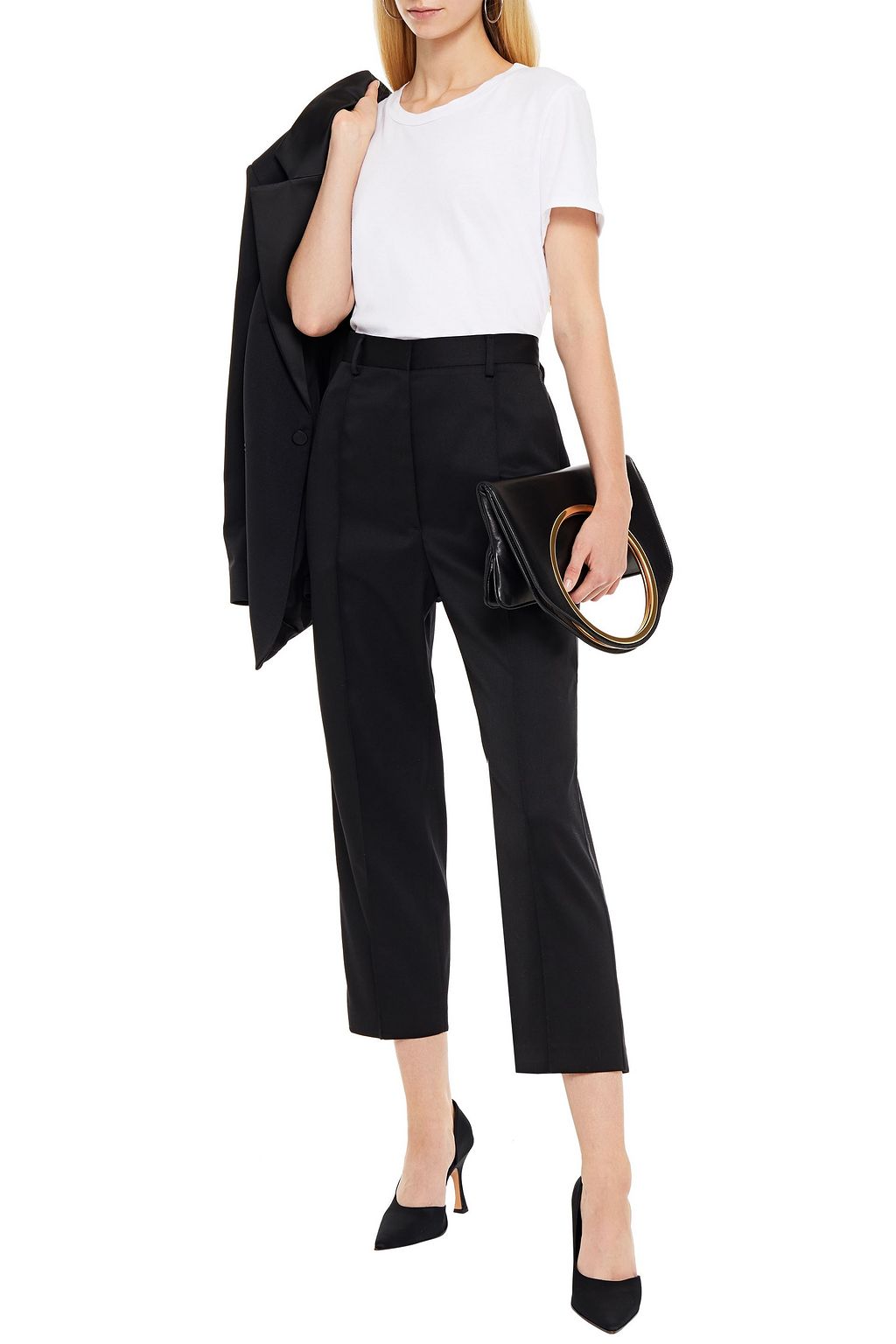 MM6 MAISON MARGIELA Cropped belted satin-trimmed twill straight-leg pants
