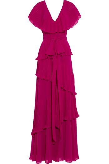 badgley mischka pleated gown