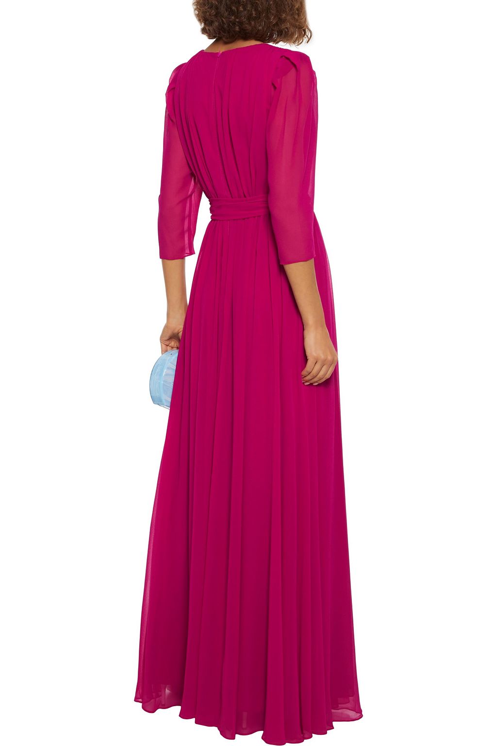 BADGLEY MISCHKA Wrap-effect pleated ruffled georgette gown