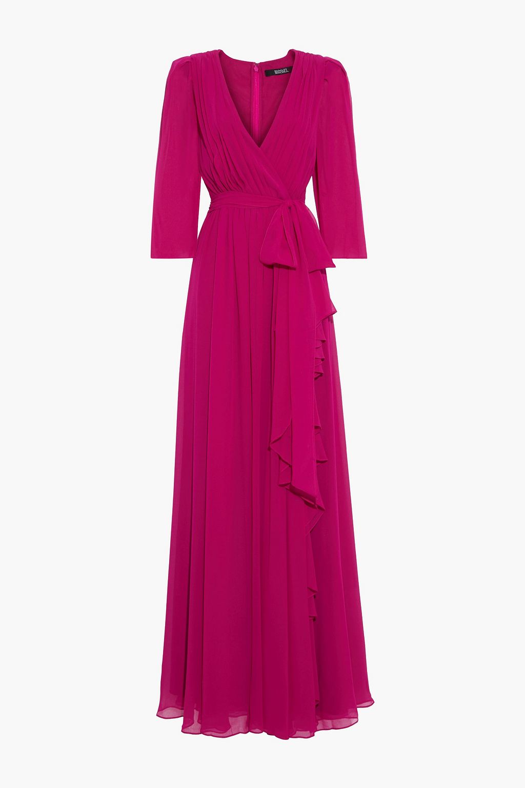 BADGLEY MISCHKA Wrap-effect ruffled chiffon gown | THE OUTNET