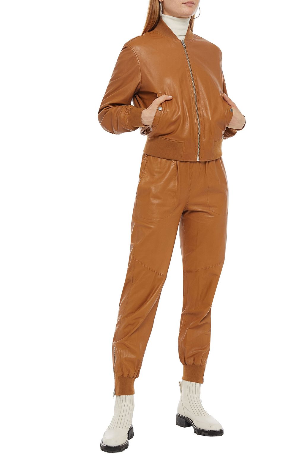 RAG & BONE Gathered leather track pants