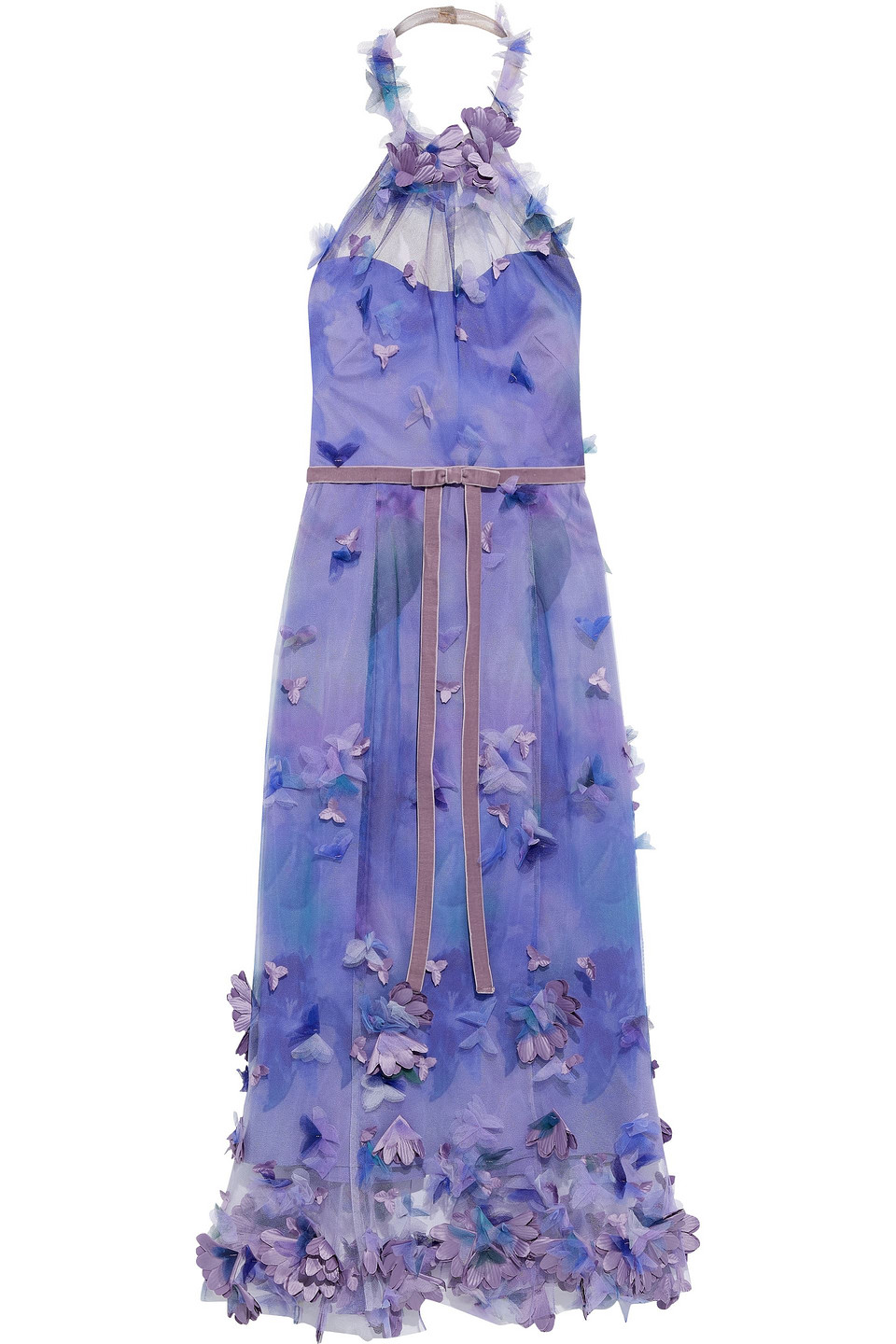 Marchesa Notte Woman Appliquéd Printed Tulle Halterneck Midi Dress Lavender Size 10