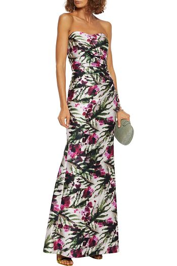 badgley mischka strapless bow front gown