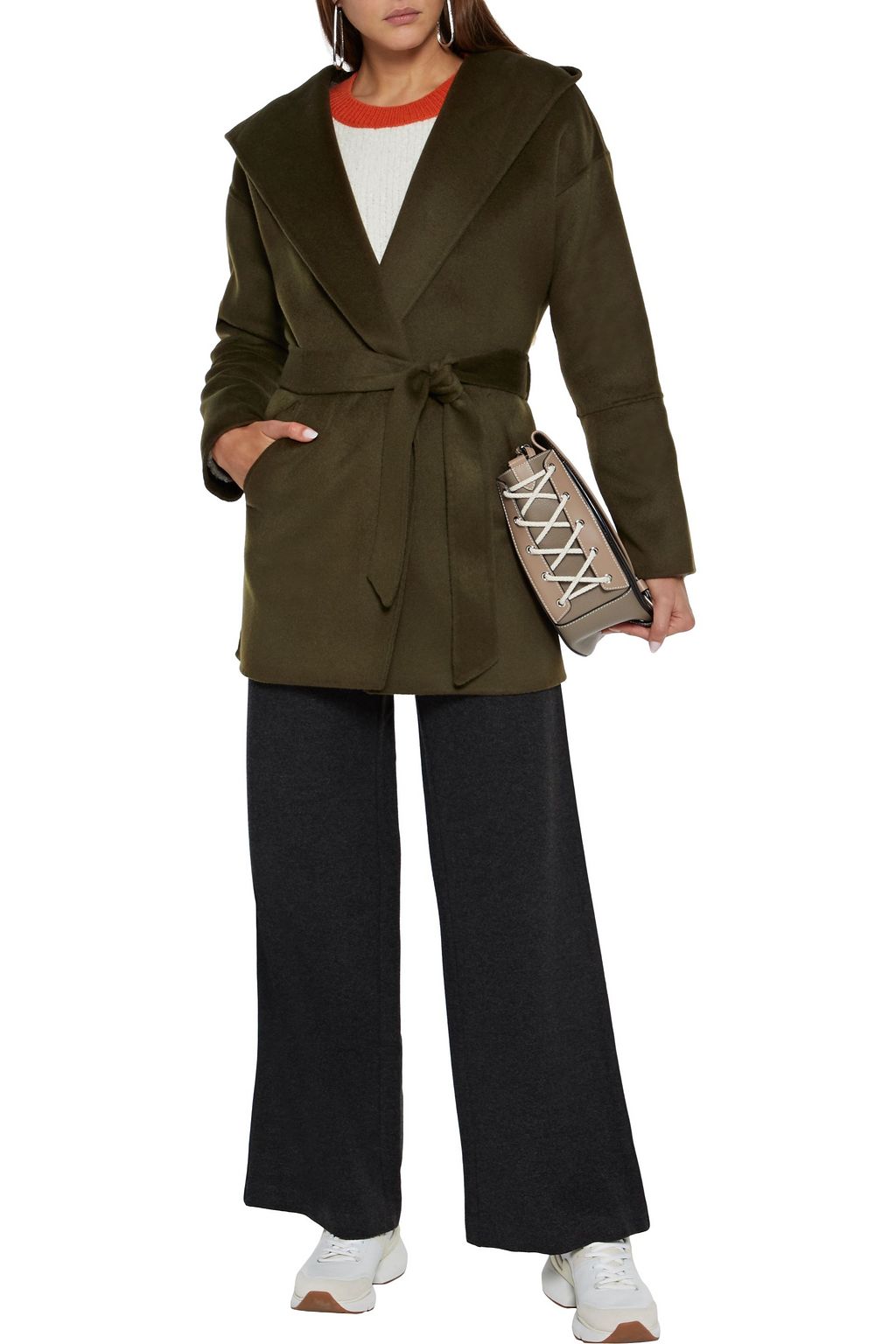CHARLI Adine belted wool-felt wrap coat