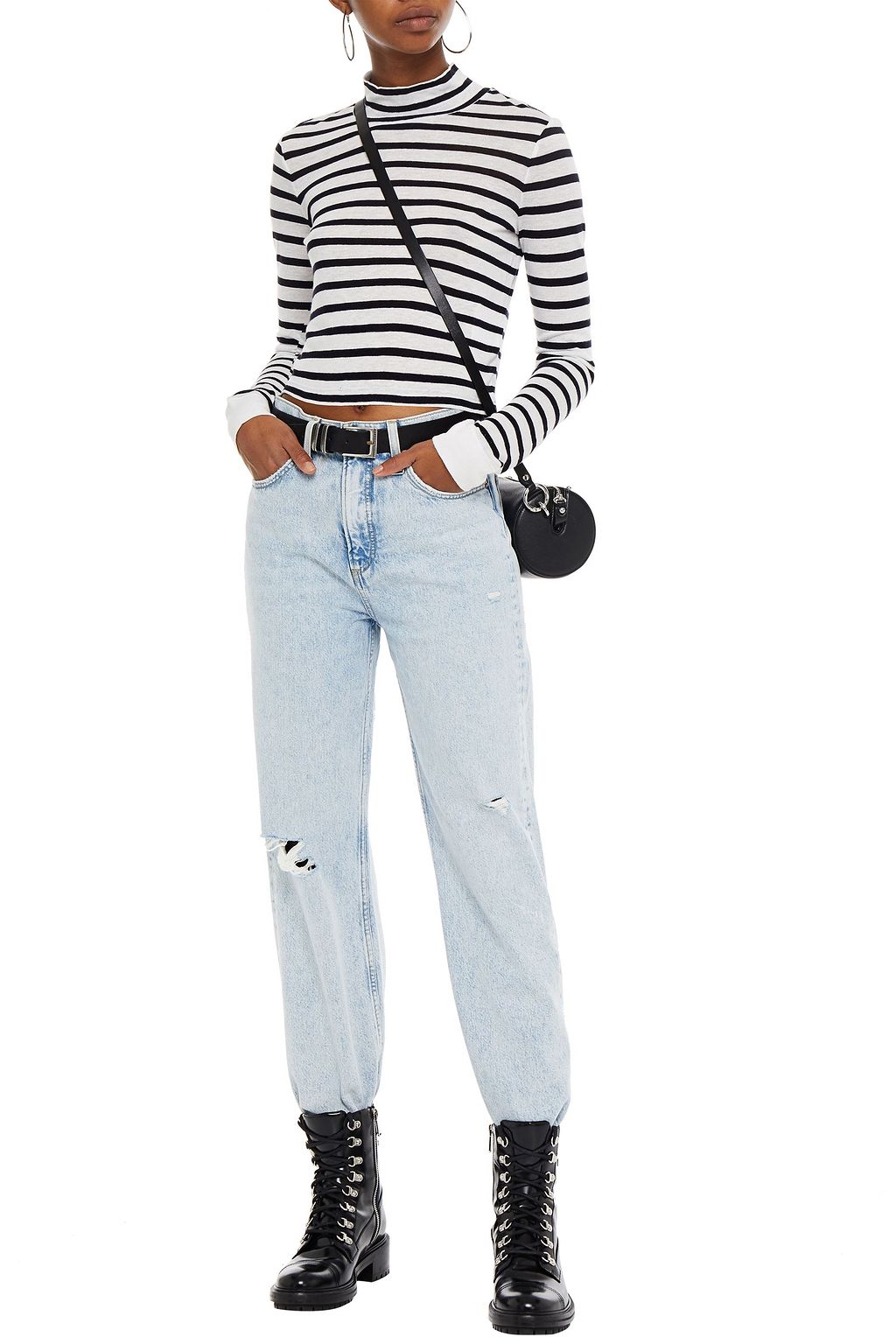 ALEXANDERWANG.T Cropped striped slub jersey top