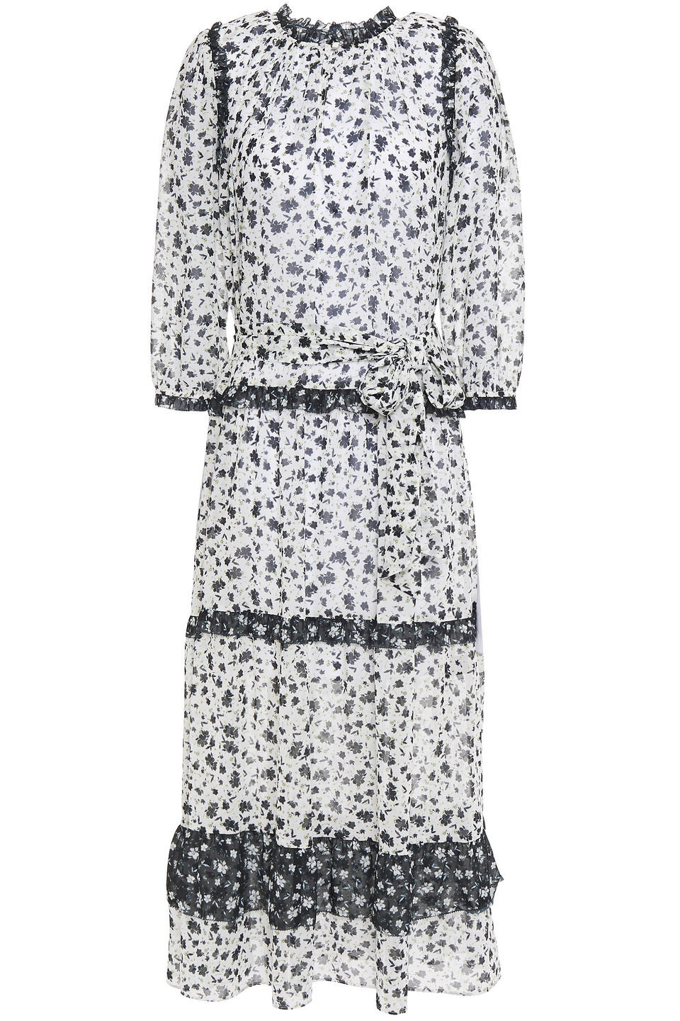 Ml Monique Lhuillier Woman Tiered Ruffle-trimmed Floral-print Crepe Midi Dress White Size 12