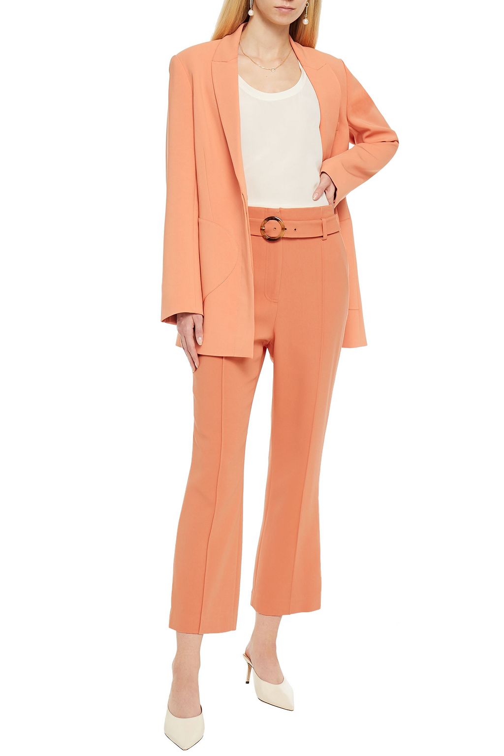 SIMKHAI Florence belted stretch-crepe kick-flare pants