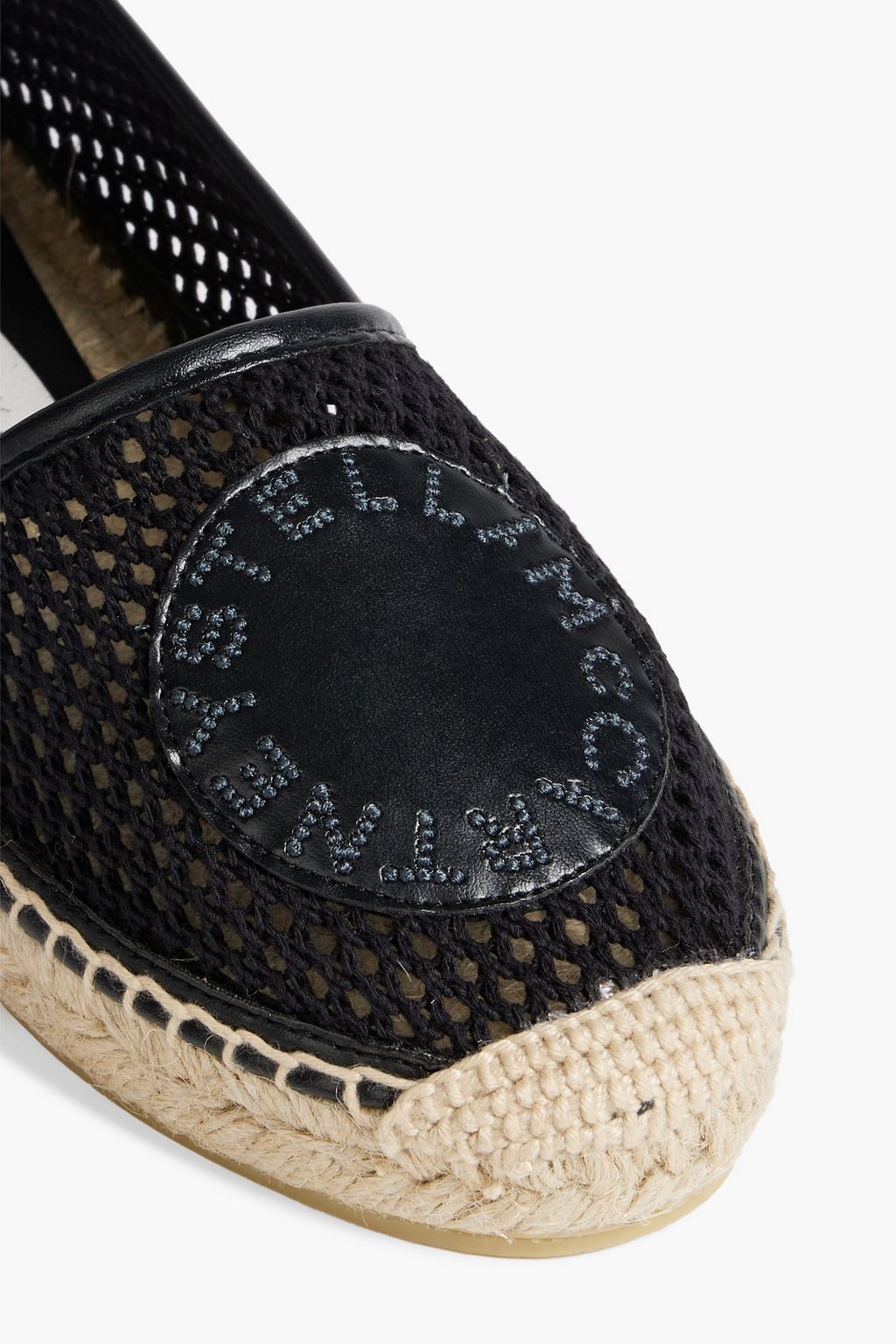 STELLA MCCARTNEY Selene appliquéd faux leather-trimmed mesh espadrilles