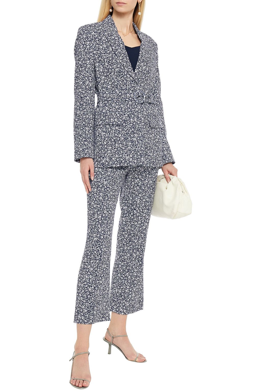 SIMKHAI Jacky belted floral-print stretch-crepe blazer