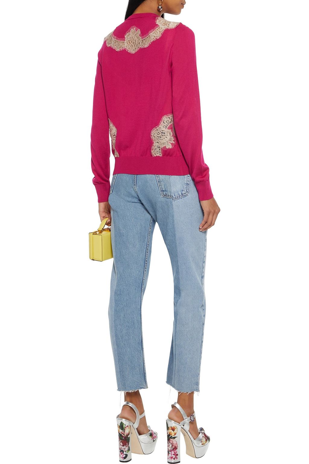 DOLCE&GABBANA Lace-paneled silk cardigan