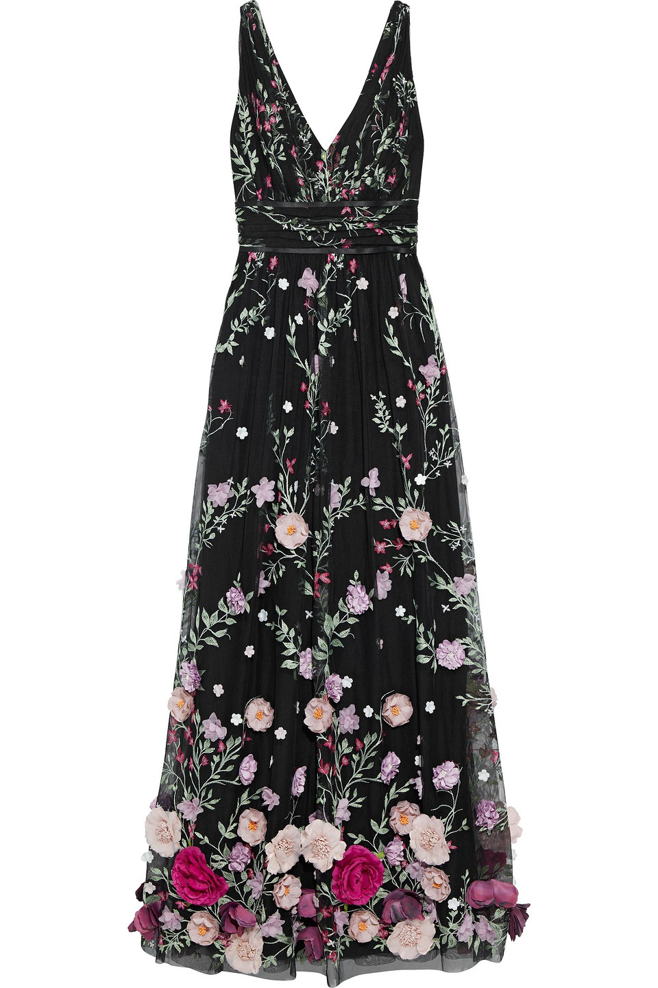 Marchesa Notte Woman Floral-appliquéd Embroidered Tulle Gown Black Size 4